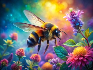 Naklejka premium Stunning Bumblebee Watercolor Artwork Capturing the Beauty of Nature's Pollinators in a Vibrant and Artistic Style, Ideal for Home Decor and Nature Enthusiasts