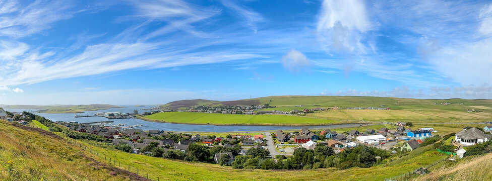 Scalloway, Shetland Islands: - August 14, 2024: Views of the region around Scalloway in Scotland's Shetland Islands
