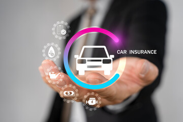 Digital composite of Man holding car icon.Car automobile insurance and car services concept.