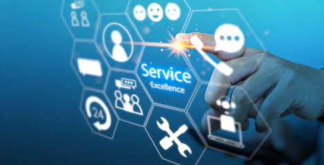 Service excellence, high quality service concept. Continuous improvement and invest in training and technology
