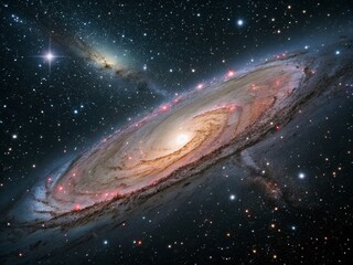 Fototapeta premium Stunning High-Quality Space Wallpaper Featuring the Spiral Galaxy Andromeda with a Starry Sky, Capturing the Essence of Sci-Fi Landscape Photography for Enthusiasts