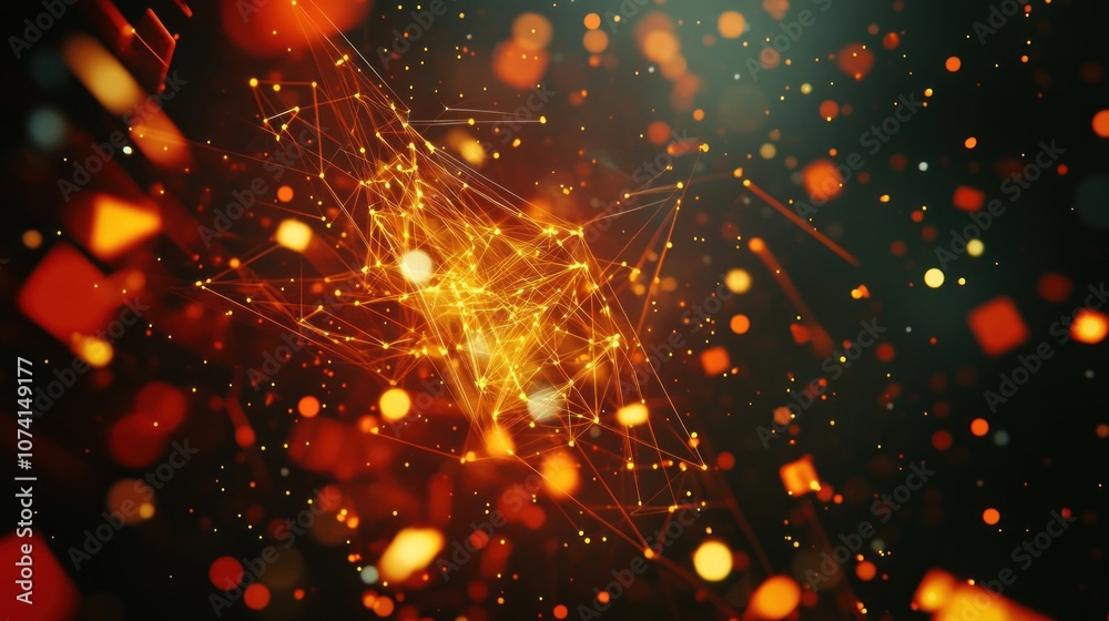 Poster 3d rendering of abstract particles in space with depth of field and bokeh - Generated AI