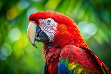 Obraz premium Stunning Portrait of a Vibrant Amazon Red Macaw Parrot on a Clean White Background Perfect for Nature and Wildlife Photography Enthusiasts and Bird Lovers Alike