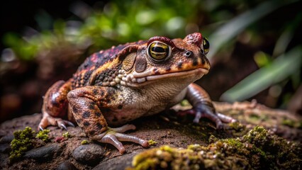 Fototapeta premium Stunning Product Photography of a Bufo Bufo Frog Highlighting Its Unique Texture and Coloration in a Natural Environment, Perfect for Nature Enthusiasts and Educational Purposes