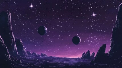 2D illustration of a vast expanse of space featuring bright stars planets and moons A collection of imaginative science fiction backdrops and realistic cosmic environments