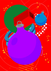 Christmas decoration ball geometrical graphic retro theme background. Minimal geometric elements. Vintage abstract shapes vector illustration.