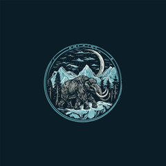 Mammoth in the forest logo design vector vintage