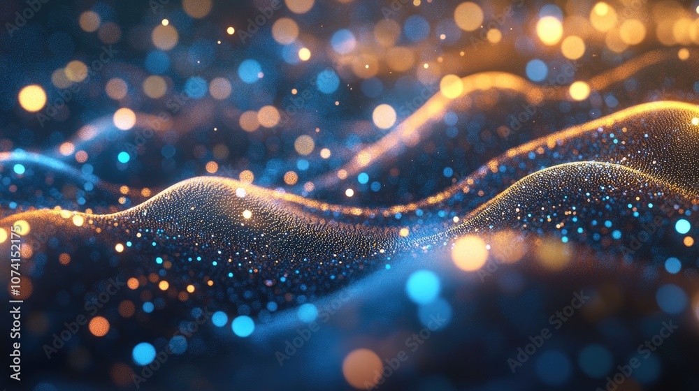 Poster sparkling graphic particles and luminous lines in a 3d illustration showcasing a vibrant and dynamic