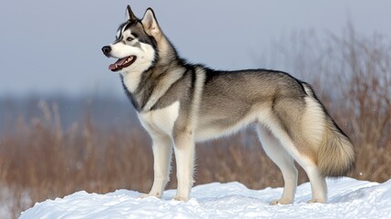 Naklejka premium the majestic siberian husky a glimpse into the life of this graceful canine in a winter wonderland