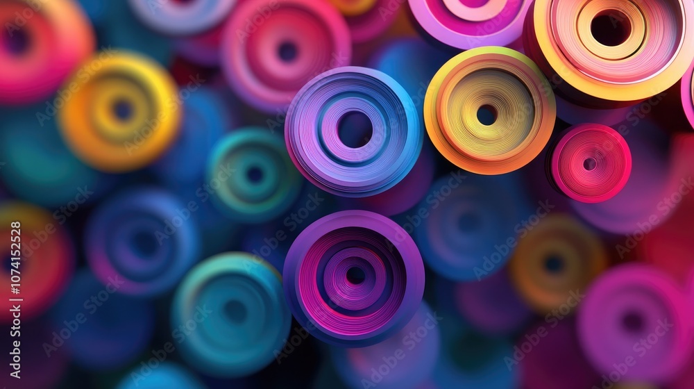 Poster Colorful circular lines in pixel animation creating a cartoon style backdrop A modern abstract background generated through 3D rendering