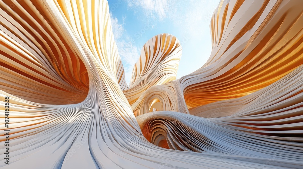 Poster curved flowing lines create abstract patterns serving as a background for themes related to contempo
