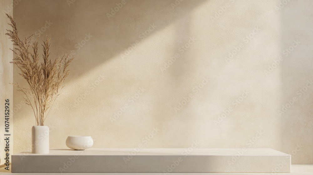 Poster 3d render of a minimalistic background featuring a pedestal and showcase offering a blank space with