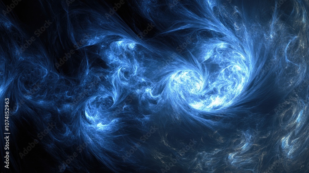 Poster blue linear abstraction featuring a dynamic space travel effect created through 3d rendering showcas