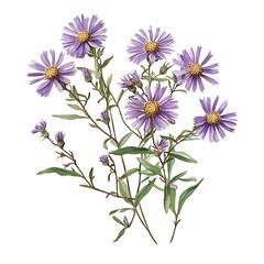 Aster isolated on a with a white background, close up