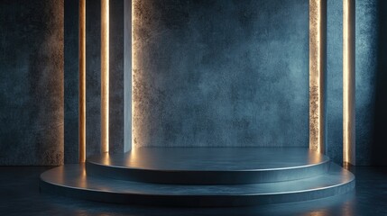 Abstract background featuring a podium and wall scene showcased through 3D illustration and rendering techniques