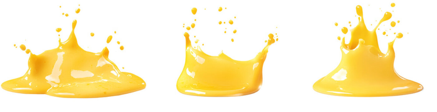 Collection of Melted cheese yellow cheese sauce  on white and transparent background 