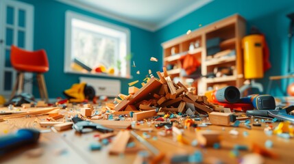 DIY Project Mishap with Wooden Shelves in Disarray