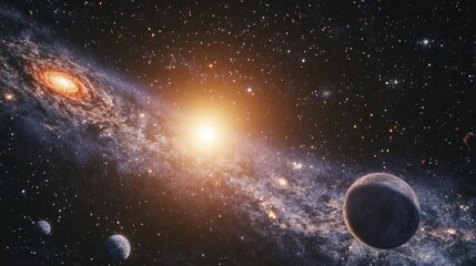 Obraz premium Celestial bodies of a planet and galaxy in vast space