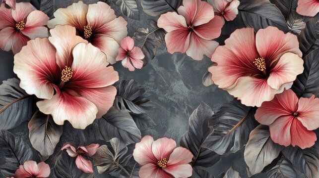 Beautiful and modern digital textile design featuring floral and leaf patterns ideal for printing applications