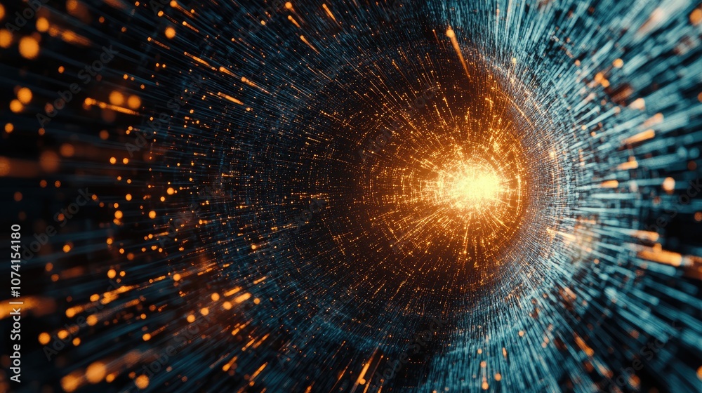 Poster futuristic spherical arrangement of particles and lines large data network connection abstract tech 
