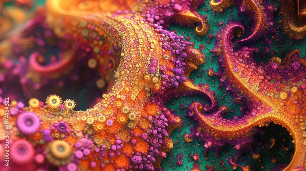 Poster vibrant and chaotic abstract fractal pattern with intricate shapes perfect as a background or wallpa