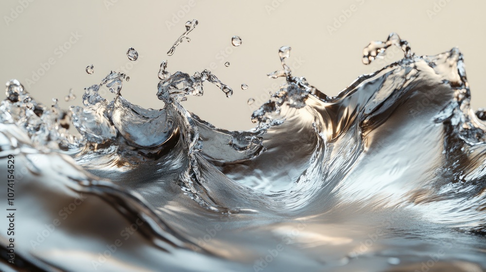 Poster silver splash in a 3d illustration showcasing dynamic movement and fluidity through an artistic rend