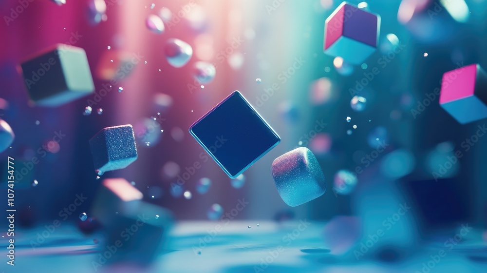 Poster abstract blurred 3d rendered background featuring a board or button along with various geometric sha