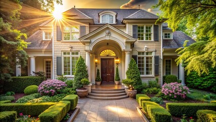Sunbeams Illuminating a Classic Home's Doorway, Capturing Warmth and Serenity in Aerial Photography of an Inviting Interior Space