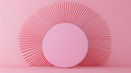 Obraz premium A mock pink circle designed for showcasing a product sample set against a pastel pink fan shaped background in 3D rendering