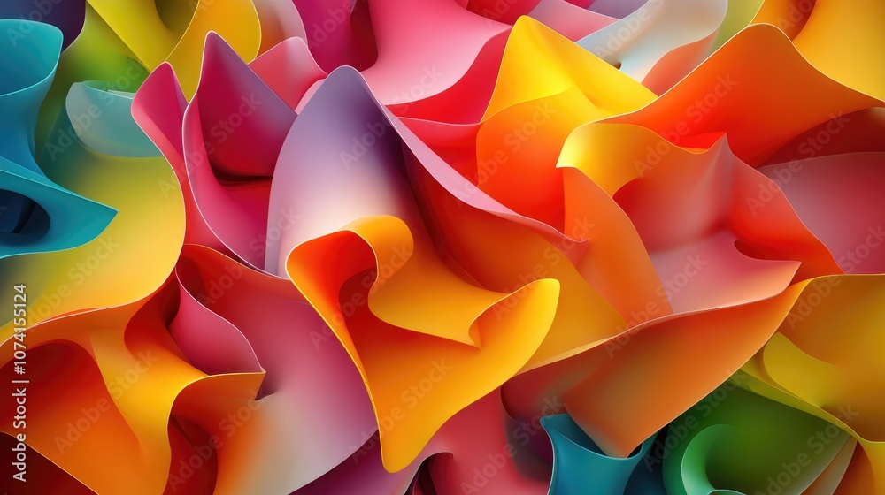 Fototapete Vibrant and chaotic abstract fractal design with colorful shapes 3D rendered illustration suitable for background or wallpaper use