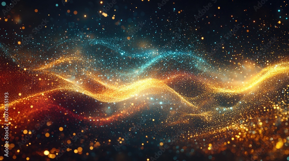 Poster Abstract binary background featuring vibrant radiance in digital space illuminated cloud of large data and structured layers of information