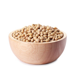 Soy beans in bowl isolated on white