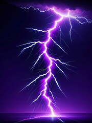 Electric purple lightning strike, infused with high-tech aesthetic, glowing amidst a dark night