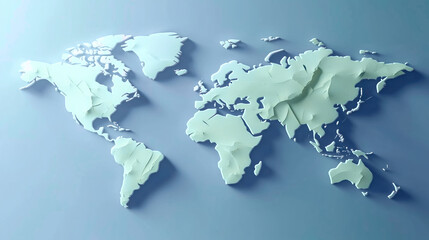 Naklejka premium background with 3d world map model showing continents and countries, global geography, physical map design, international borders, and geographic features