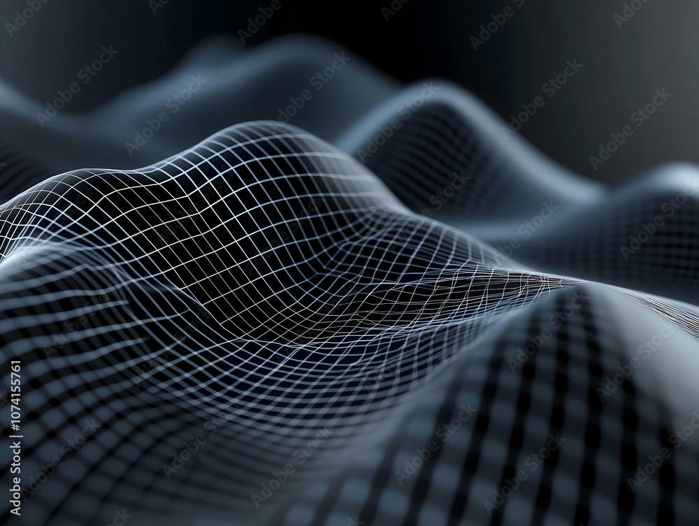 Aufkleber a digital wave pattern featuring a grid-like structure on a dark background, conveying a sense of de