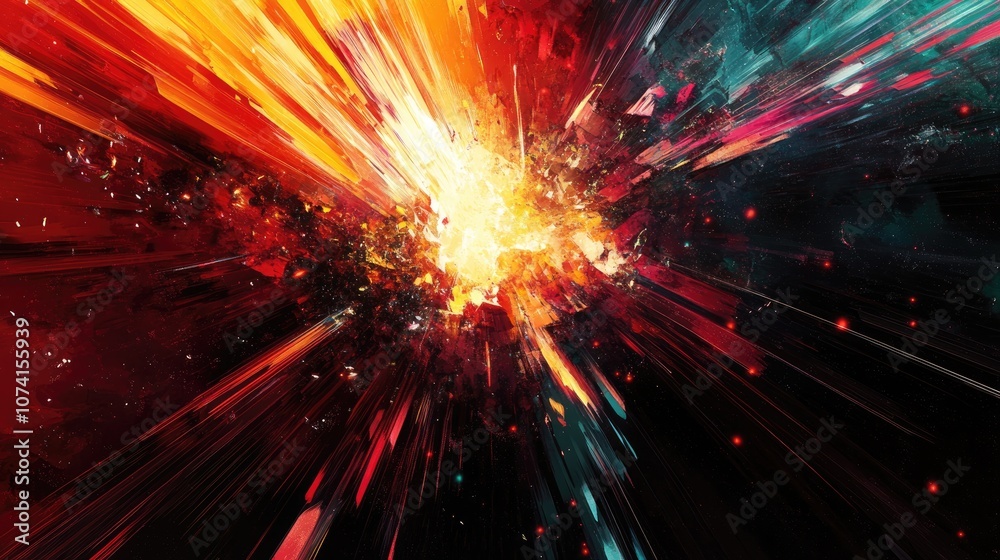 Poster abstract colorful background featuring a panoramic view of an exploding star enhanced with glossy ef