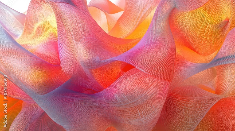 Poster 3d rendering of a vibrant abstract background featuring an interweaving pattern of strings lines rib
