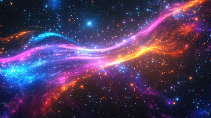 Obraz premium Dark retro futuristic neon abstraction featuring a cosmic theme with a 3D starry sky and a glowing galaxy backdrop