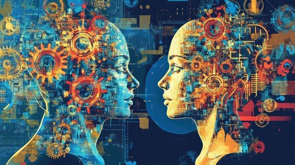 Digital Connection: Two Abstract Faces in a Digital Realm