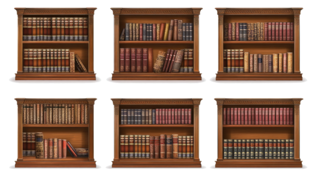 Wooden Bookshelves With Various Books on Clear Background Generative AI