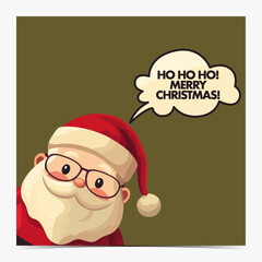 Merry Christmas cute and funny greeting card, postcard, invitation with chubby Santa Claus on dark green background, vector illustration