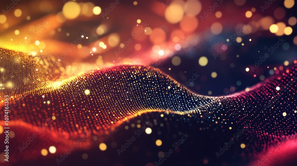 Poster abstract background of interconnected dots representing big data visualization and the flow of music