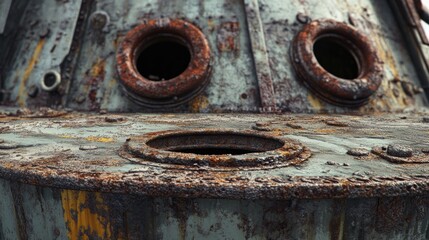 Weathered metal cover on a vessel