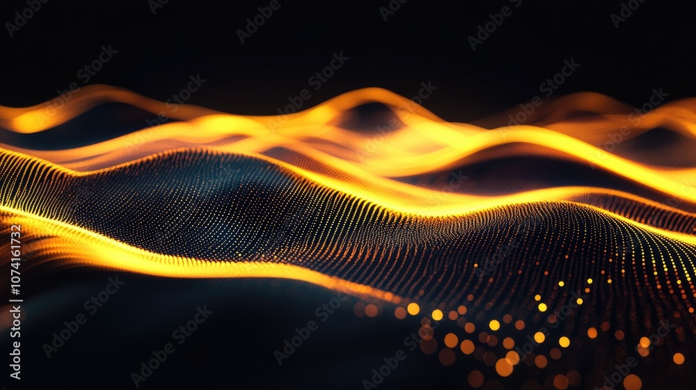 Poster 3d abstract background in yellow with wave like shapes on a dark backdrop a modern design element fe