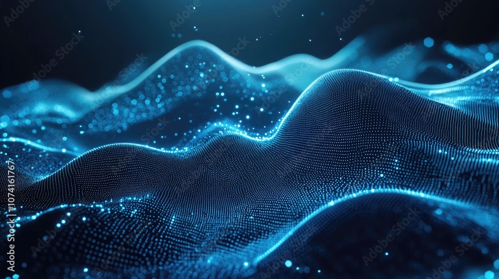 Poster abstract digital wave in a blue circular shape backdrop futuristic point wave representation concept