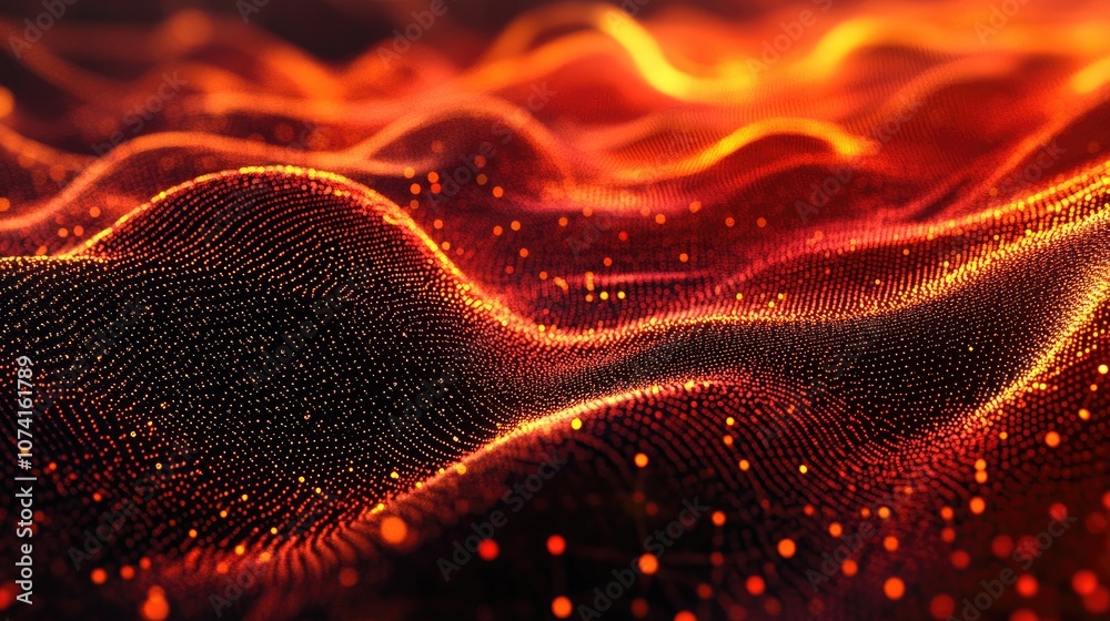Poster abstract background of interconnected dots representing big data visualization and the flow of music
