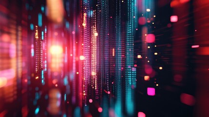 Fototapeta premium Futuristic digital grid particles with a de focused effect creating a vibrant cyber space backdrop