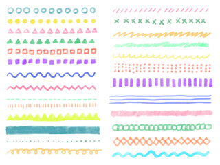 手描き水彩セット　ライン　カラフル