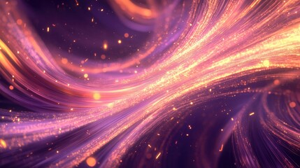 Dynamic abstract background showcasing high speed motion with blur effects glowing lines and light trails creating a sense of energy and movement Swirling filament curves enhance the design