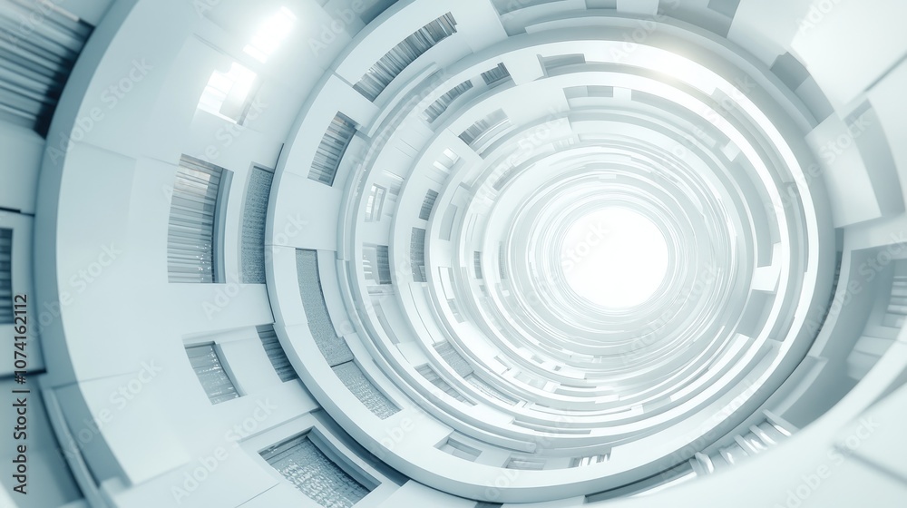 Poster abstract circular background featuring white architecture 3d rendering of modern architectural desig